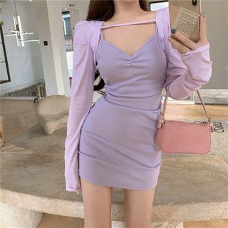 Spaghetti Strap Mini Sheath Dress / Long Sleeve Cropped Jacket