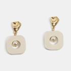 Faux Pearl Wooden Square Dangle Earring 1 Pair - As Shown In Figure - One Size