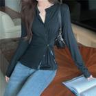 Long-sleeve Irregular Buttoned T-shirt