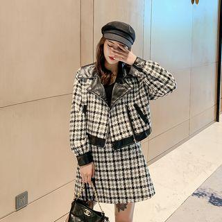 Set: Plaid Biker Jacket + A-line Skirt