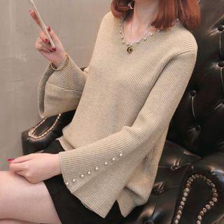 Faux Pearl Ribbed Sweater