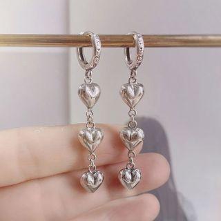Heart Drop Earring E1140 - 1 Pair - Silver - One Size