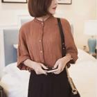Elbow-sleeve Band Collar Blouse