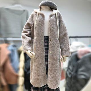 Hooded Snap-buttoned Long Jacket