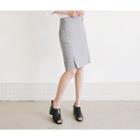 Belted Glen-plaid H-line Skirt