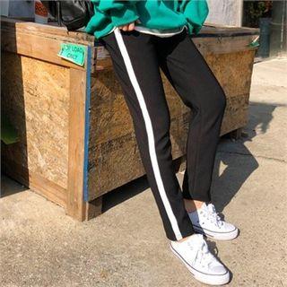 Band-waist Contrast-trim Pants Black - One Size