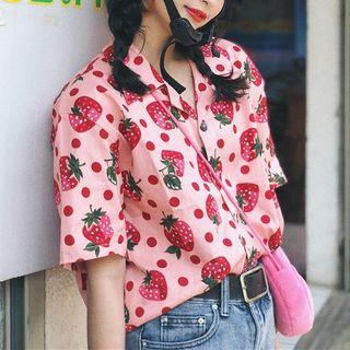 Short-sleeve Strawberry Print Shirt