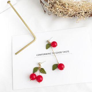 Cherry Drop Non-matching Earring 1x2b15 - 1 Pair - Red - One Size