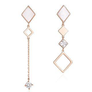 Asymmetrical Rhinestone Drop Earring Rose Gold - One Size