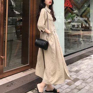 Elbow-sleeve Midi Shirtdress As Shown In Figure - One Size