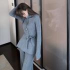 Plain Turtle-neck Long-sleeve Knit Top / High-waist Knit Pants