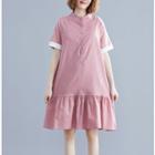 Short-sleeve Linen Ruffled Dress