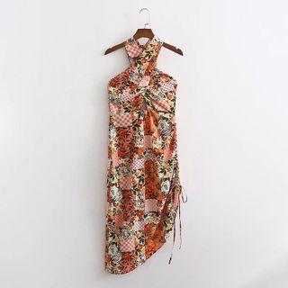 Sleeveless Floral Print Asymmetrical Sheath Dress
