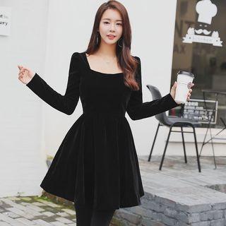 Square Neck Plain A-line Dress