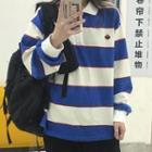 Striped Collared Pullover As Shown In Figure - One Size