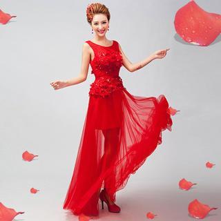 Sleeveless Flower Applique Evening Gown