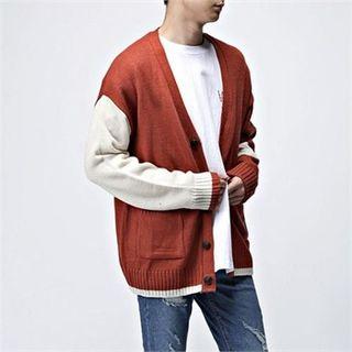 Contrast-sleeve Boxy-fit Cardigan