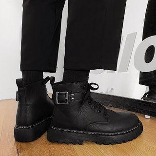 Buckled Platform Lace Up Short Boots