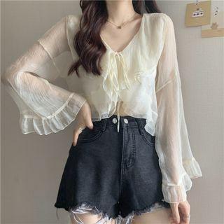 Bell Sleeve Ruffle Chiffon Top