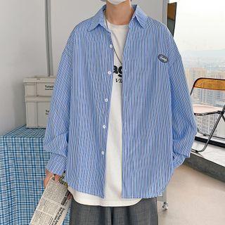 Long Sleeve Applique Striped Shirt