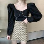 Set: Long Sleeve V-neck Top + Print Skirt