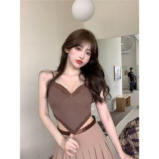 Lace Trim Cropped Camisole Top / Pleated A-line Skirt