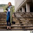 Plaid Fold-up Sleeve Trench Jacket