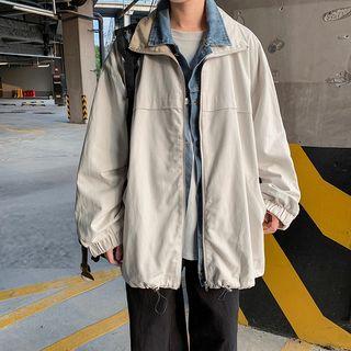 Mock Two Piece Denim Panel Jacket