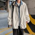 Mock Two Piece Denim Panel Jacket