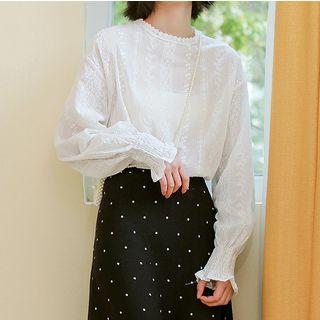 Bell-sleeve Perforated Blouse White - One Size