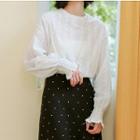 Bell-sleeve Perforated Blouse White - One Size