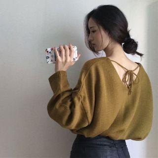 Plain Long-sleeve Loose-fit Knit Top