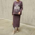 Set: Printed Sweatshirt + H-line Midi Skirt