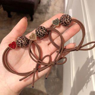 Rhinestone Heart Leopard Print Bead Hair Tie