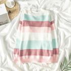 Long-sleeve Striped Knit Top Green - One Size
