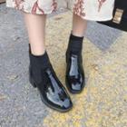 Patent Croc Grain Panel Chunky-heel Short Boots