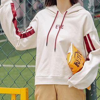 Letter Embroidered Striped Hoodie Off-white - One Size