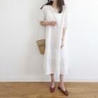 Perforated Elbow-sleeve Dress White - One Size