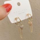 Heart Rhinestone Chained Alloy Earring 1 Pair - Silver Needle - Gold - One Size