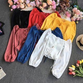 Long-sleeve Shirred Panel Crop Top