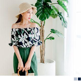 Off Shoulder Ruffled Floral Print Top