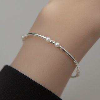 Faux Pearl Sterling Silver Bangle 1 Pc - S925silver - Silver - One Size