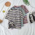 Ruched-side Striped Short-sleeve Top