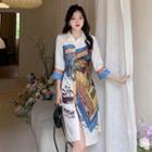 3/4-sleeve Print Shirt Dress