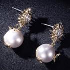 Sun Faux Pearl Alloy Dangle Earring 1 Pair - White & Gold - One Size