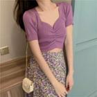 Short-sleeve Knit Top / Floral Print Skirt