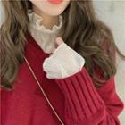 Long-sleeve Frill Trim Sheer Top Almond - One Size