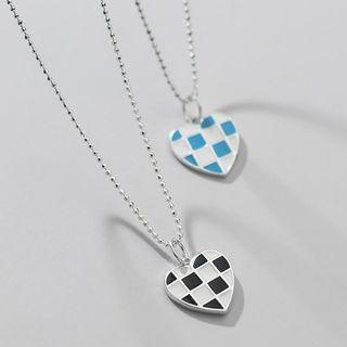 Sterling Silver Check Heart Necklace