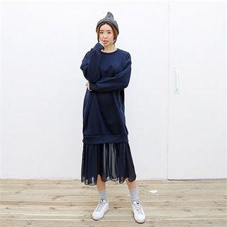 Chiffon-hem Brushed-fleece Lined Long Pullover Dress