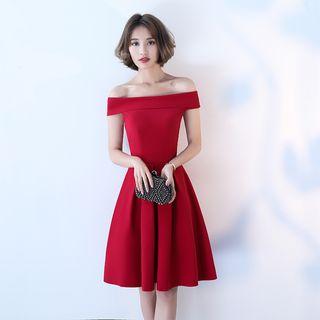 Off-shoulder Pleated Cocktail Dress